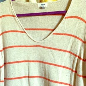 Beige and orange V-neck sweater